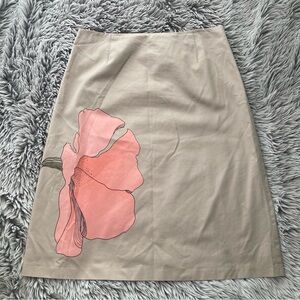 J. Crew Beige Pencil Skirt with Pink Floral Design